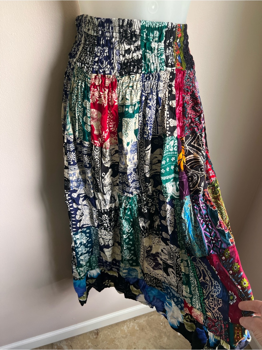 Kathmandu Imports Patchwork Midi Skirt Size XS Boho Festival Hippie Pull On - Picture 3 of 8